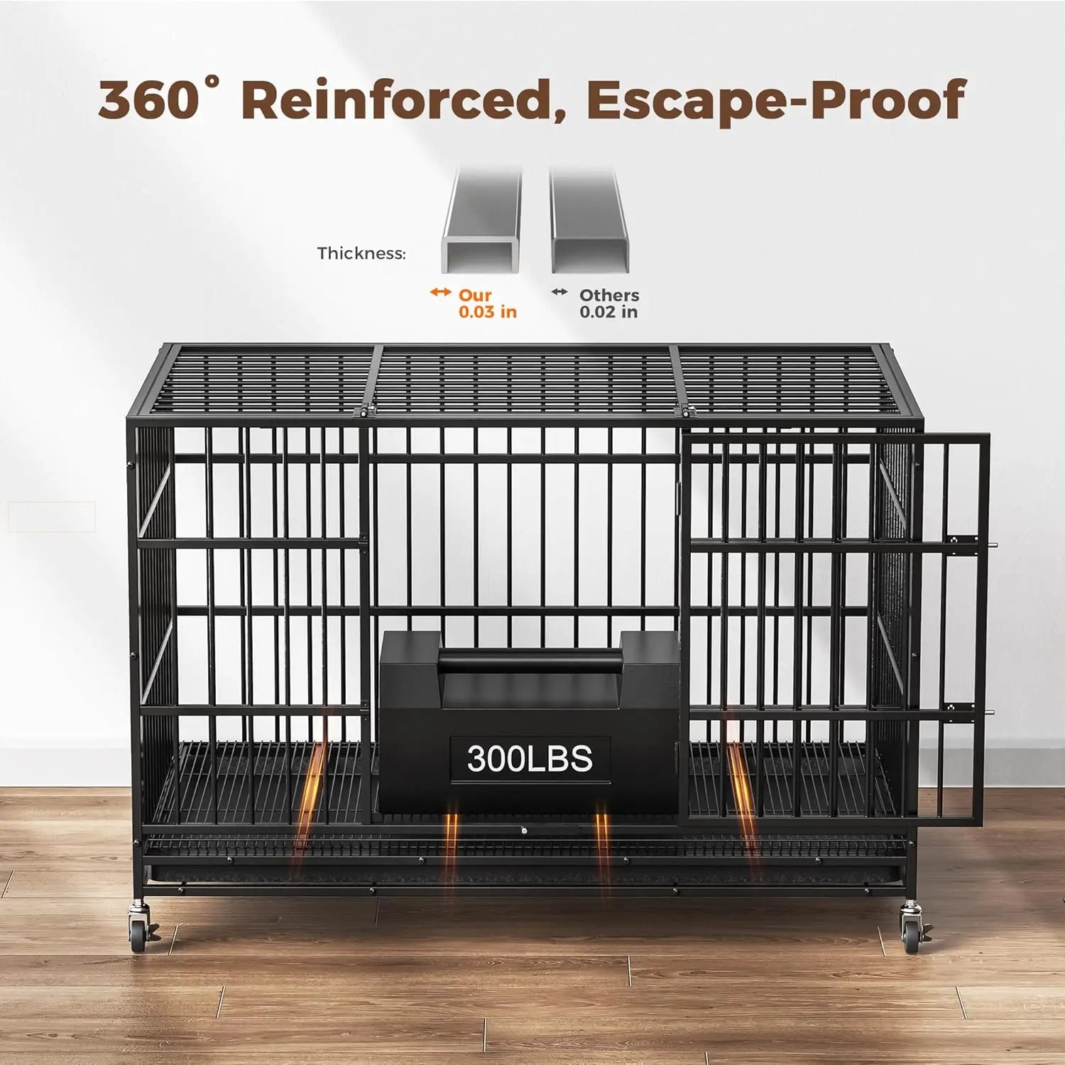 48" Dog Crate with 4 Lockable Wheels