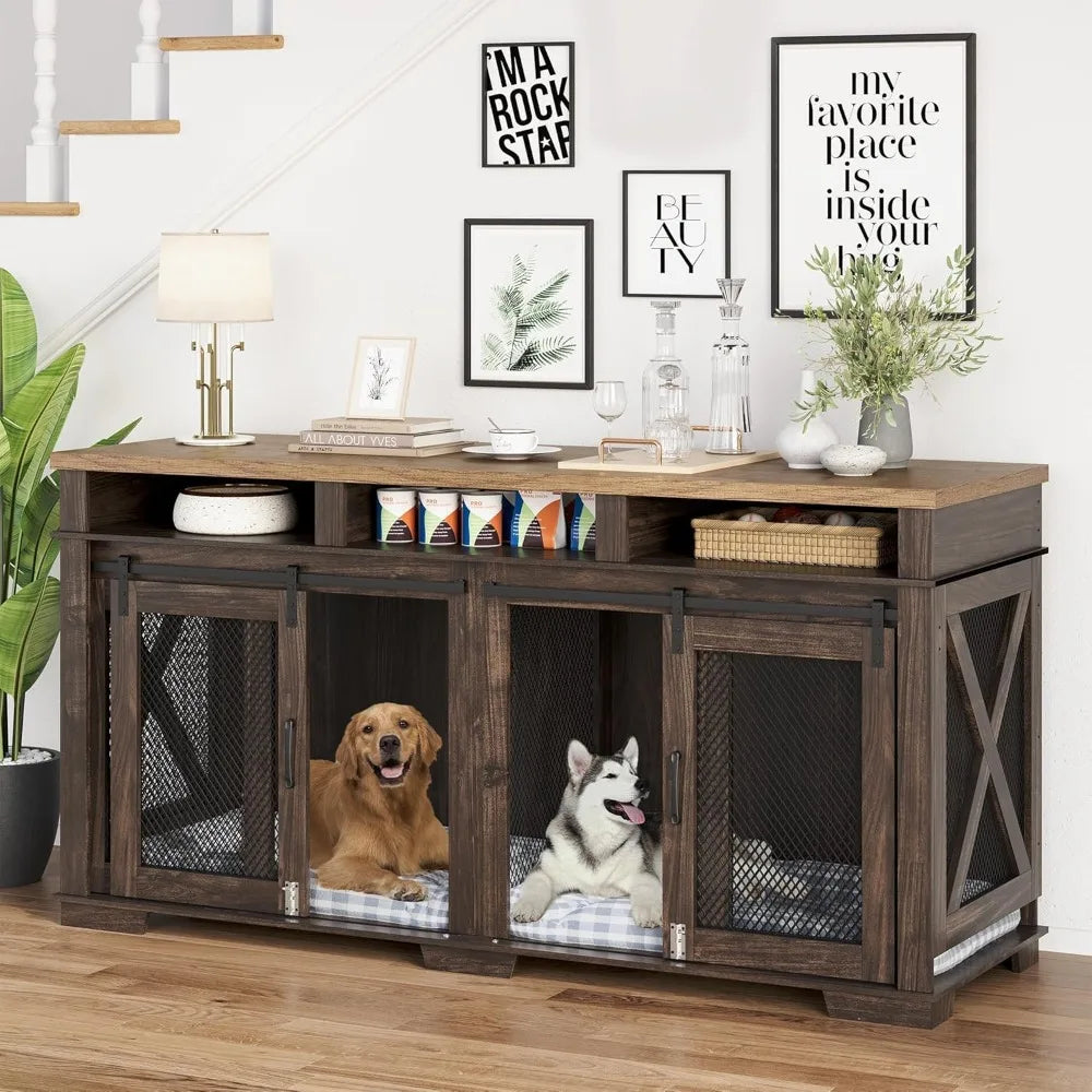 71" Dog Crate Furniture for 2 Dog As TV Stand