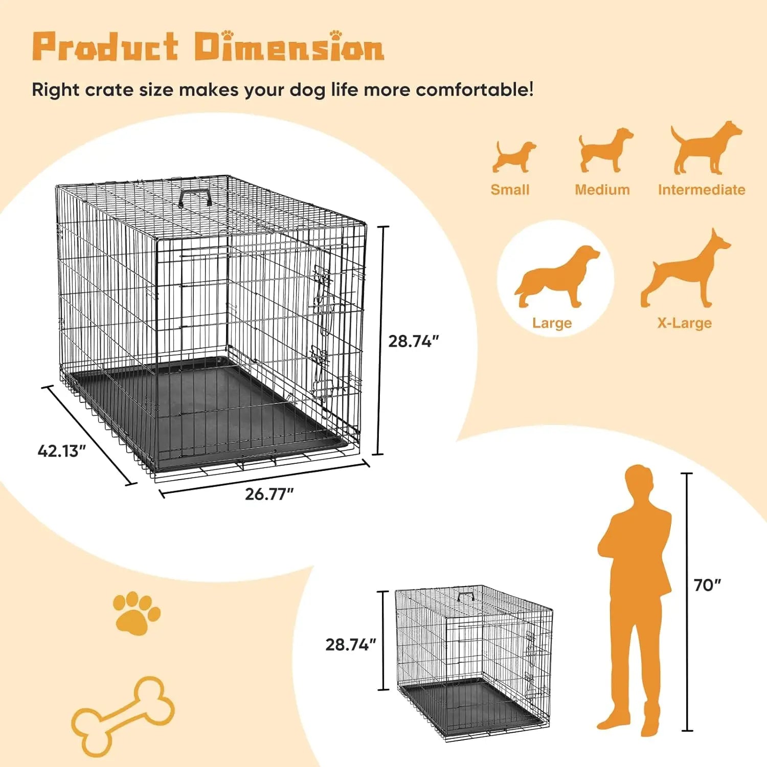 42 Inch Large Double Door Dog Cage