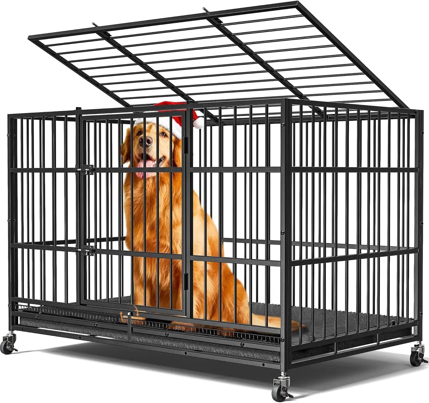 48" Dog Crate with 4 Lockable Wheels