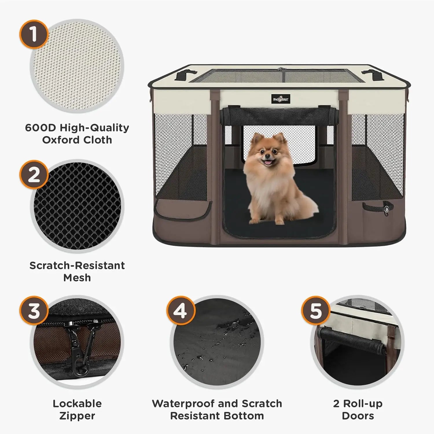 Foldable Waterproof Pet Playpen with Retractable Shade