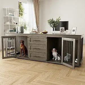 94.5" Large Dog Crate Furniture for 2 Dogs