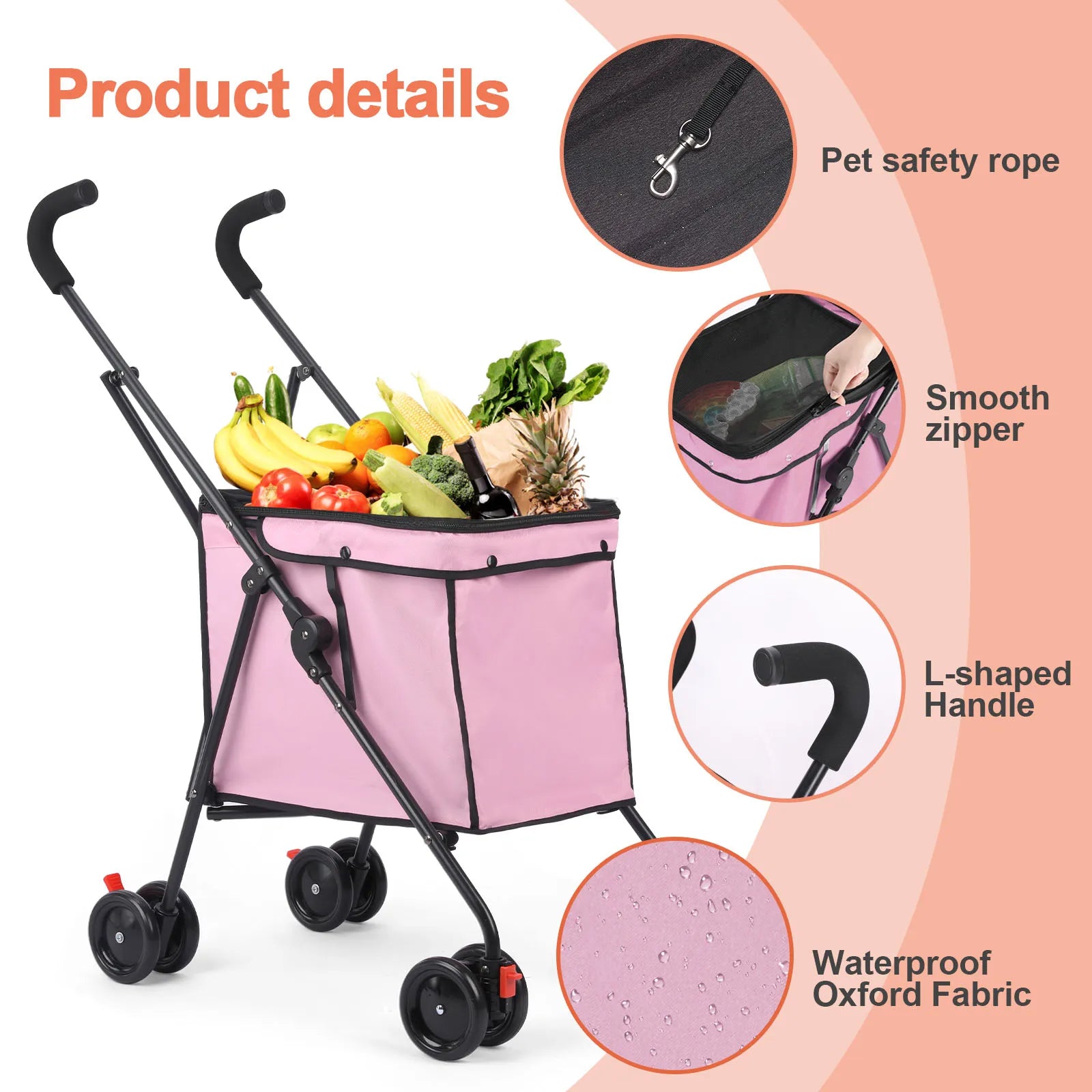 Shopping Trolley 33lbs 4 Wheels Dog Stroller