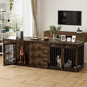 94.5" Large Dog Crate Furniture for 2 Dogs