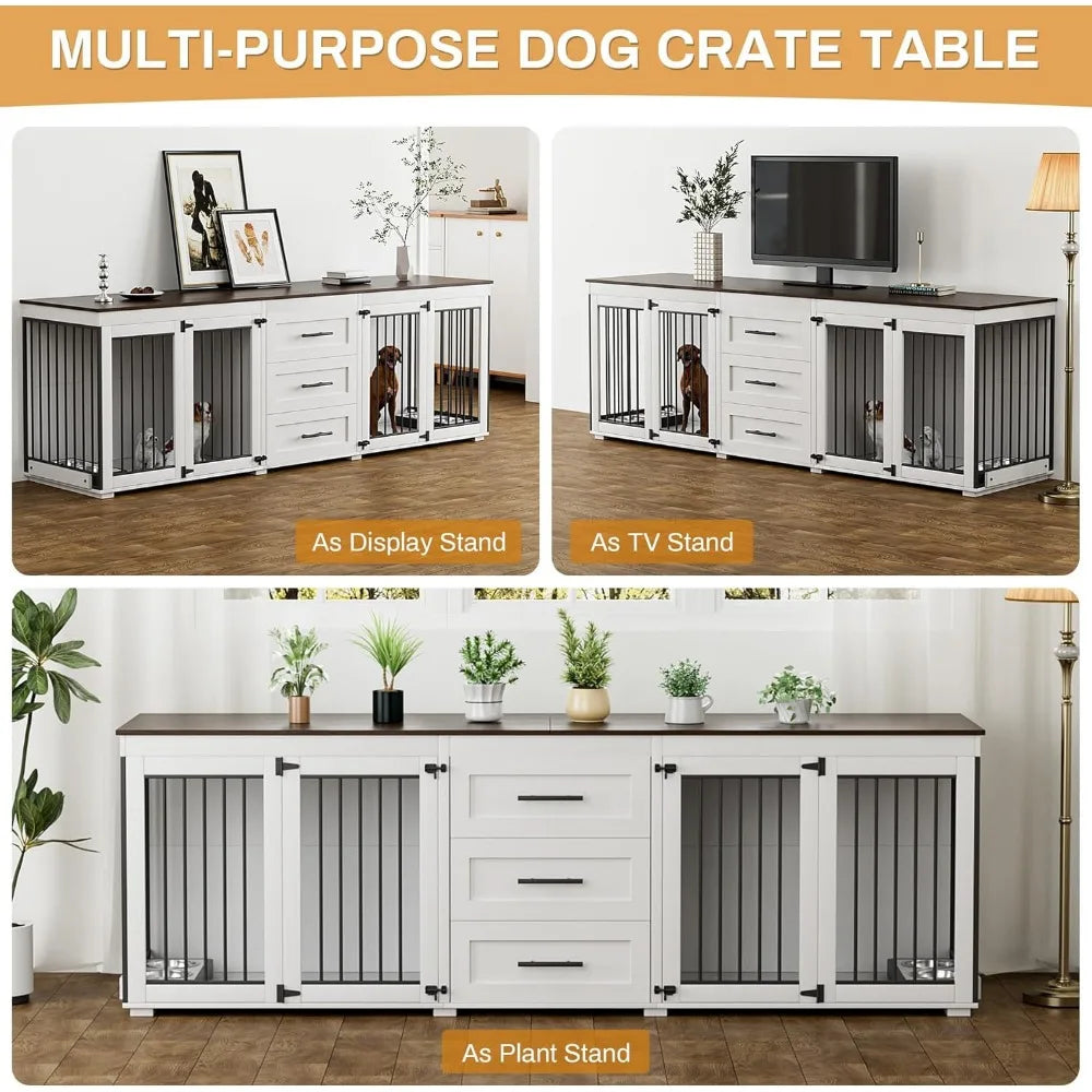 94.5" Large Dog Crate Furniture for 2 Dogs