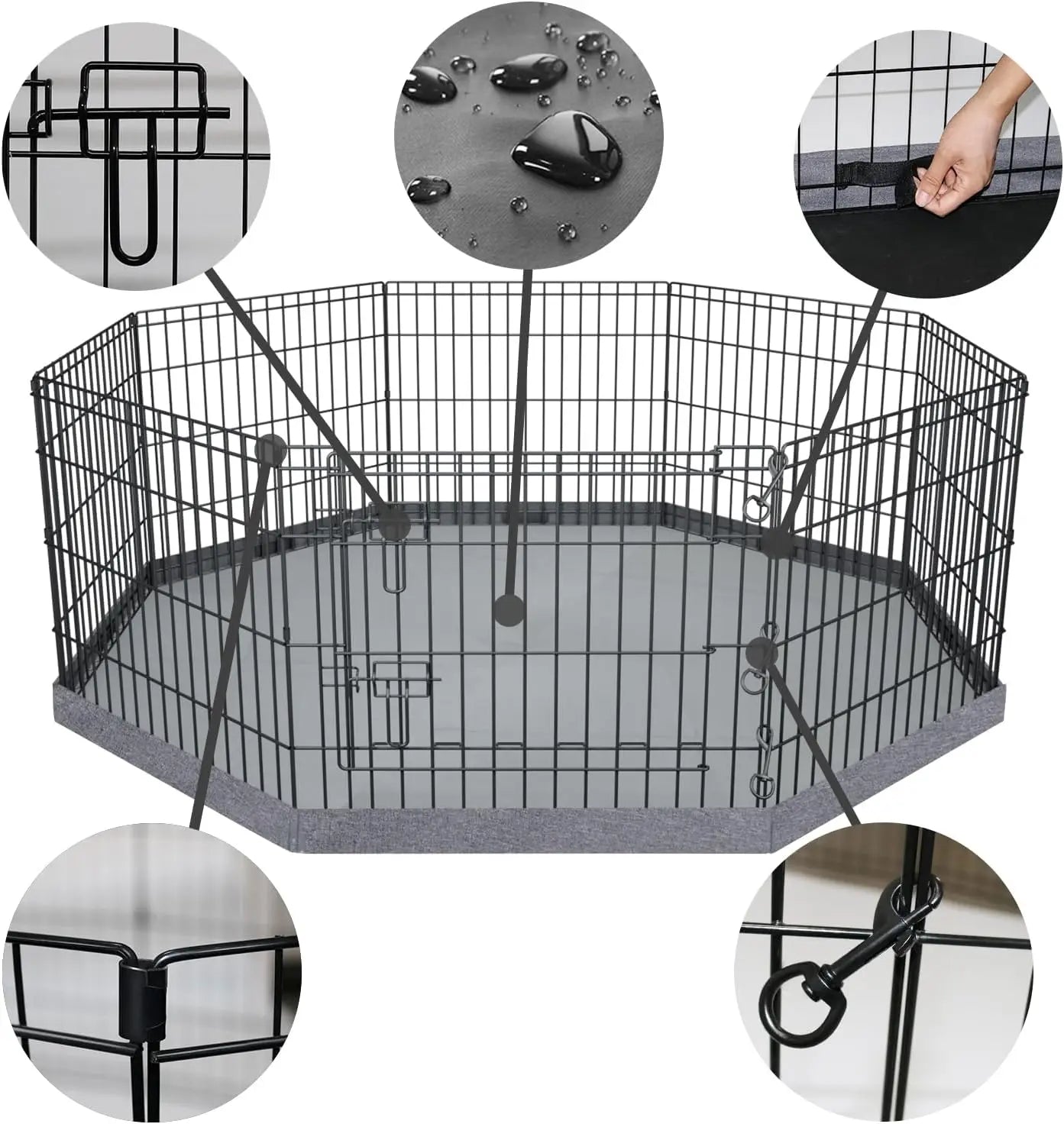 Foldable Metal Dog Playpen with Bottom Pad