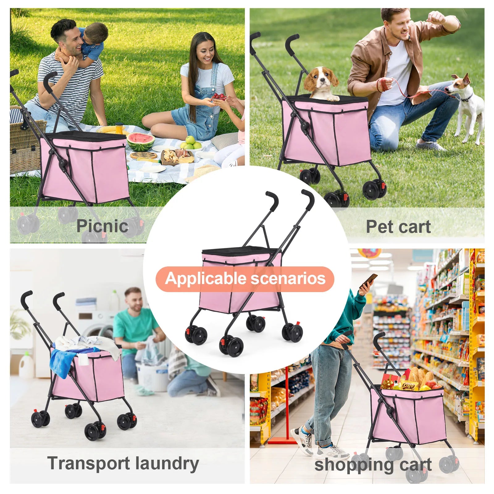 Shopping Trolley 33lbs 4 Wheels Dog Stroller