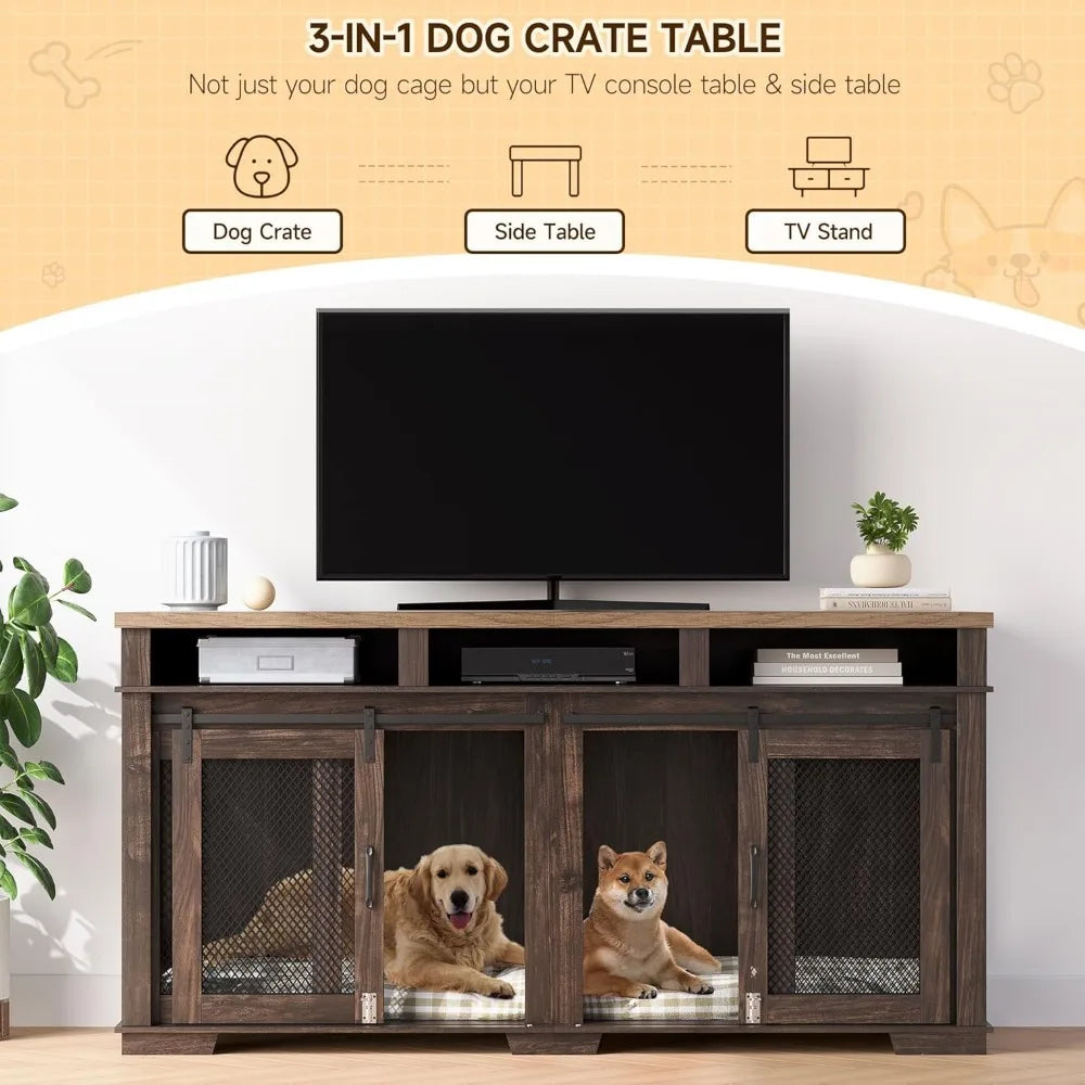 71" Dog Crate Furniture for 2 Dog As TV Stand
