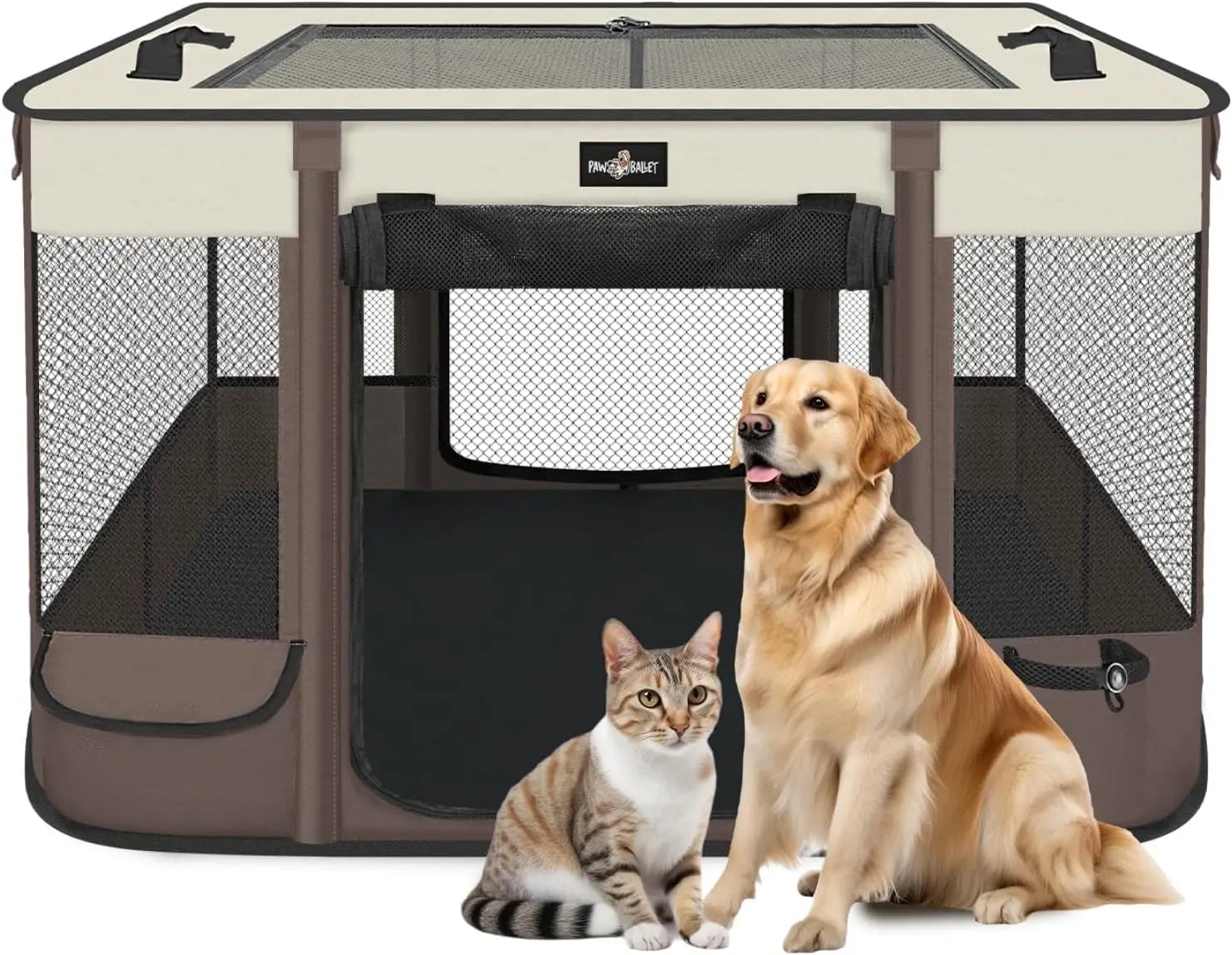 Foldable Waterproof Pet Playpen with Retractable Shade