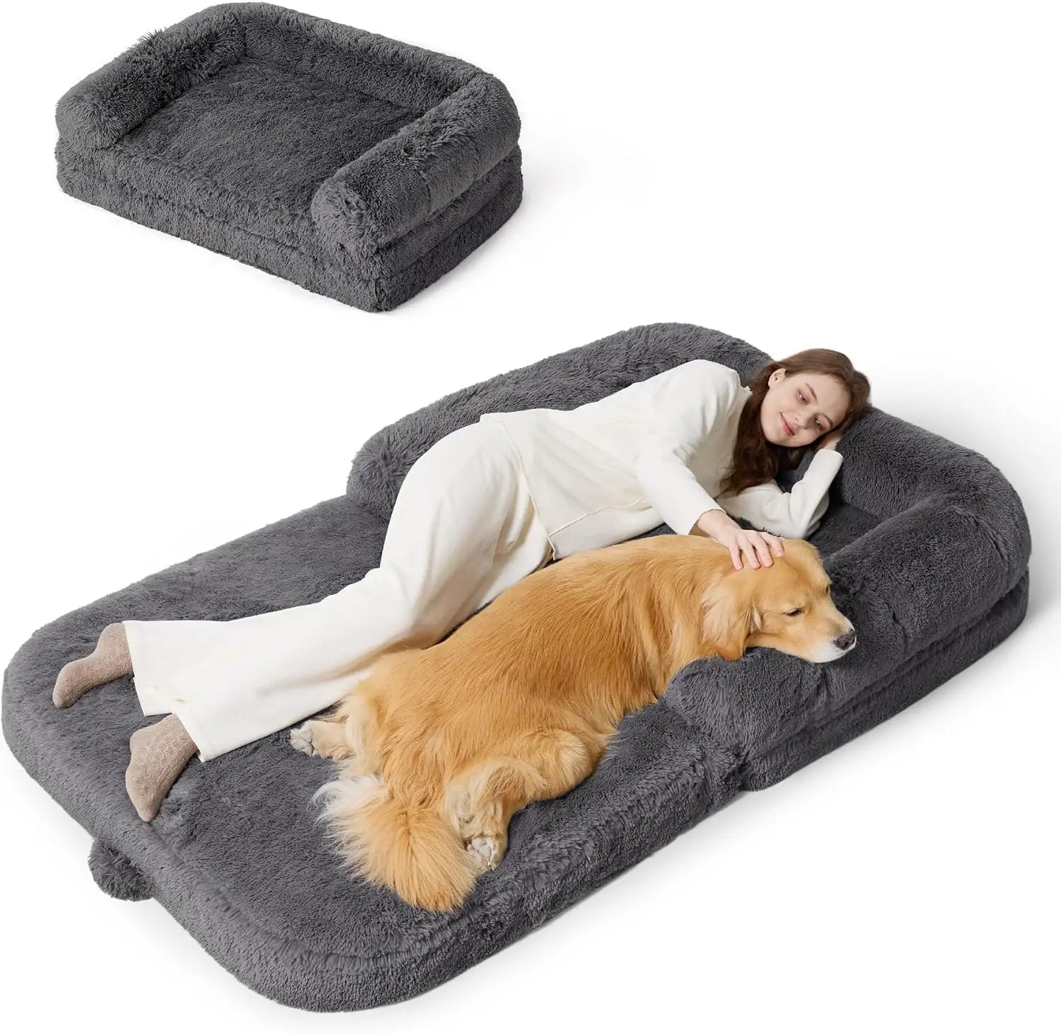 Foldable Human Dog Bed - 2-in-1 Orthopedic Foam, Waterproof,