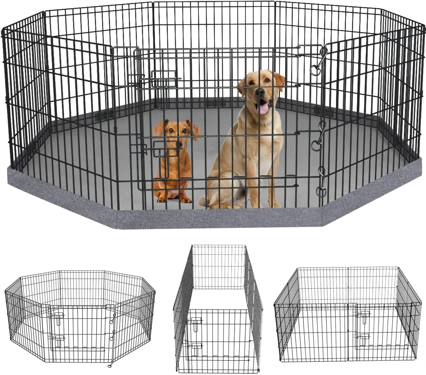 Foldable Metal Dog Playpen with Bottom Pad