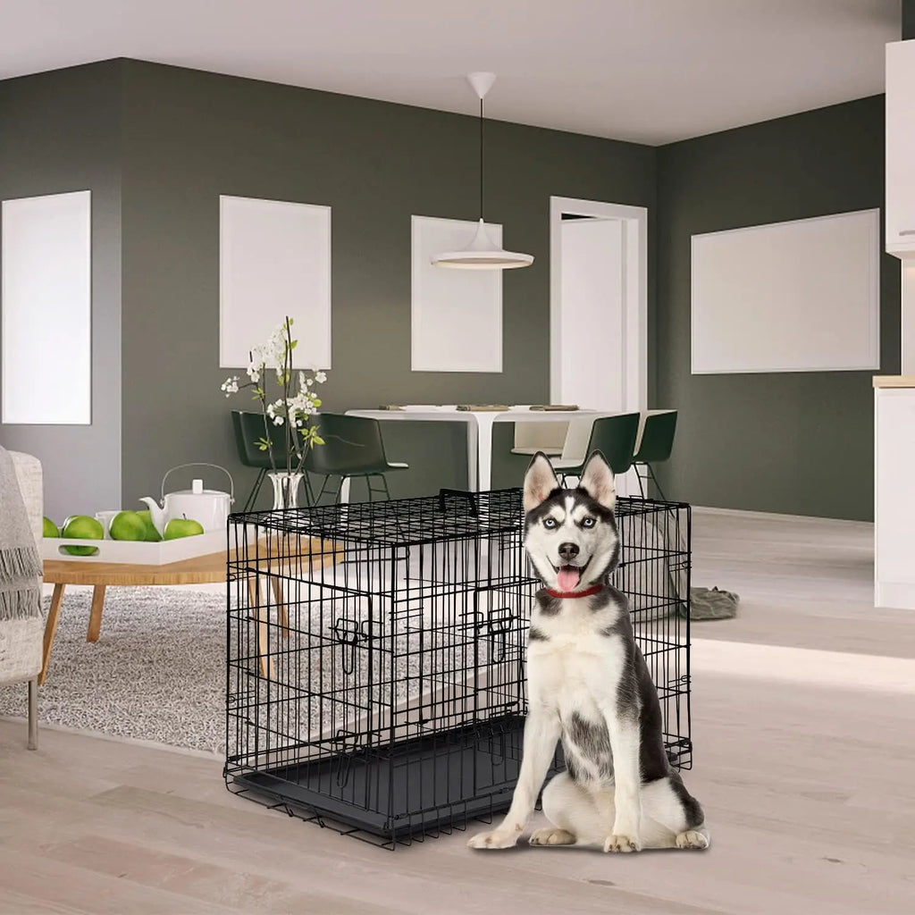 42 Inch Large Dog Crate Folding Metal Wire Cage