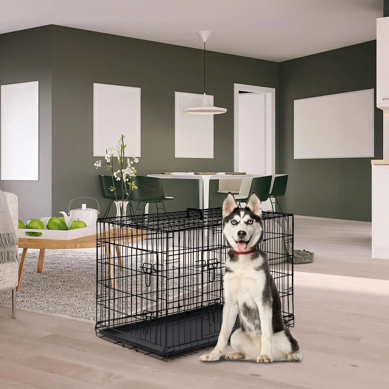 42 Inch Large Dog Crate Folding Metal Wire Cage