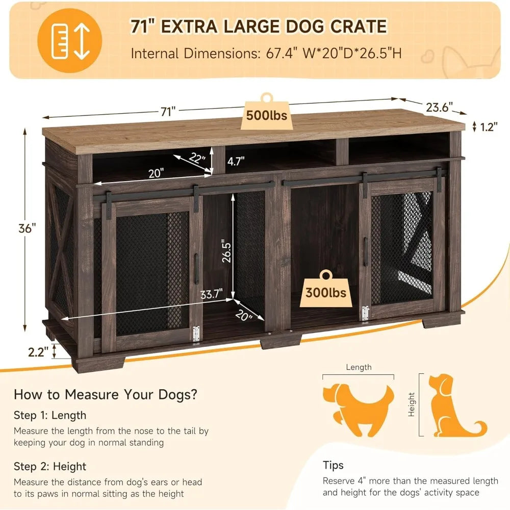 71" Dog Crate Furniture for 2 Dog As TV Stand
