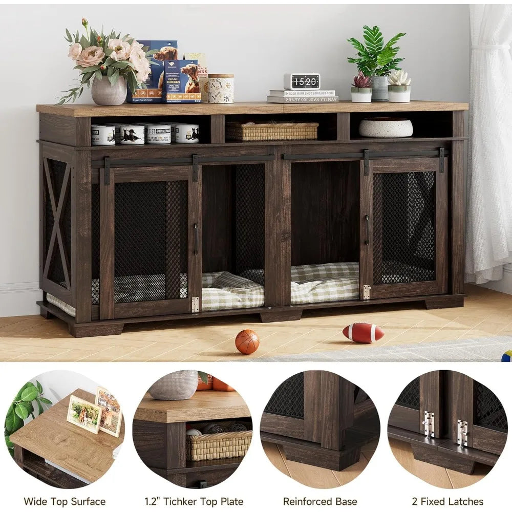 71" Dog Crate Furniture for 2 Dog As TV Stand