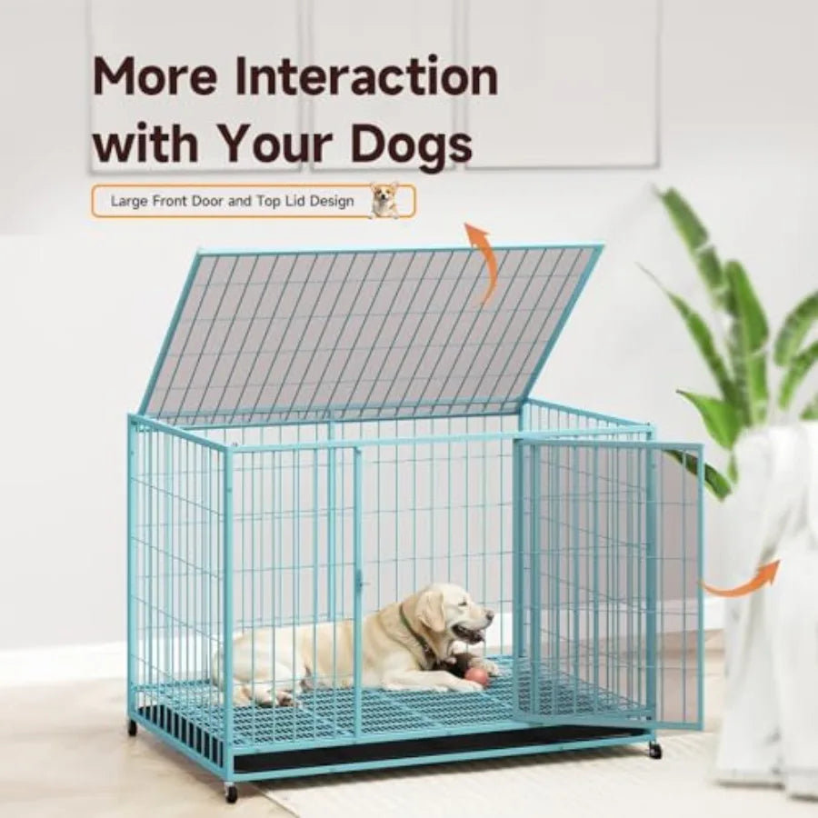 Blue 48 in Metal Wire Dog Crate