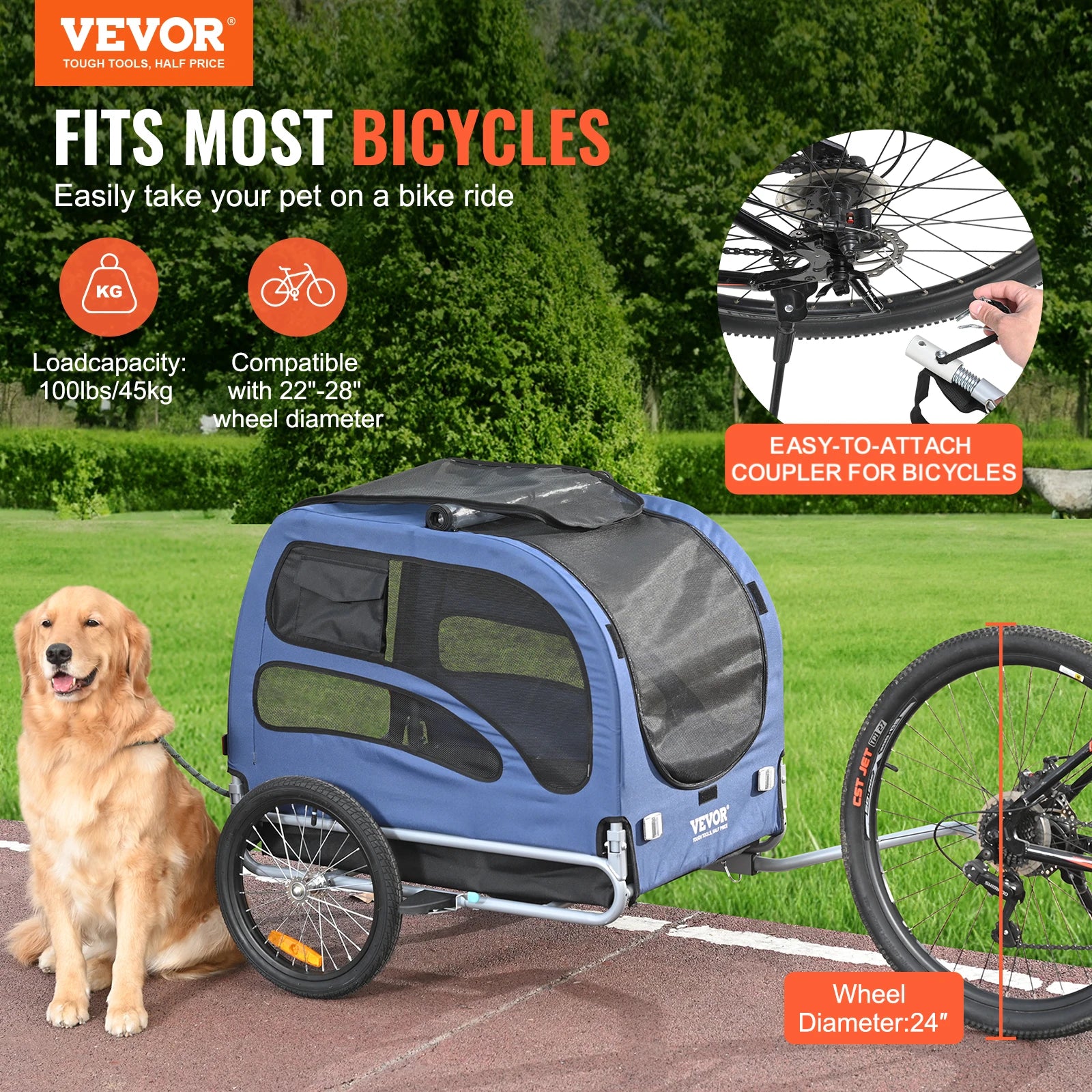 100lbs Pet Cart Bicycle Carrier Dog Bike Trailer