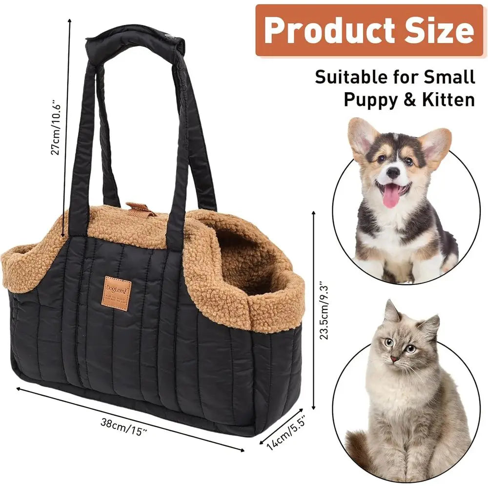 Small Dog Carrier Purse, Winter Fleece Warm Dog Tote Bag