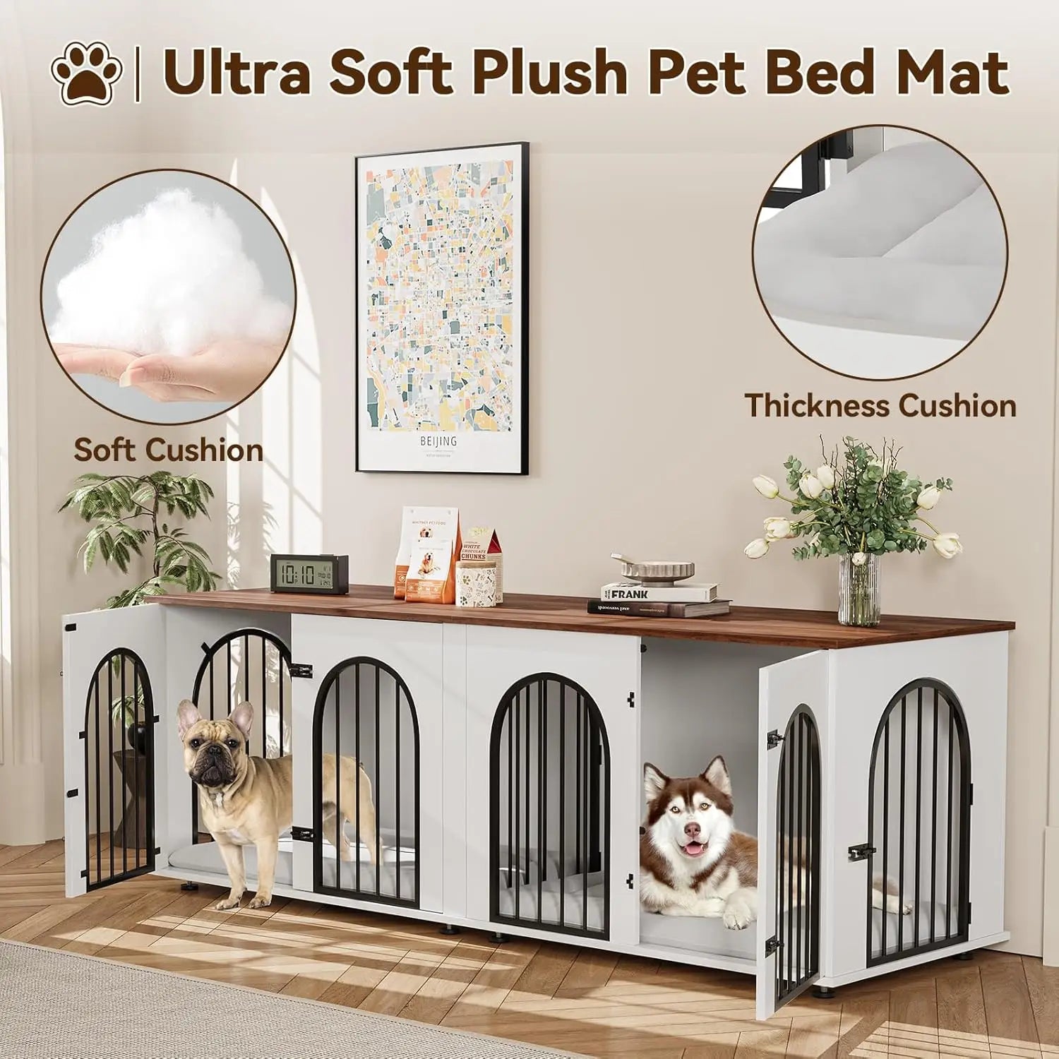 Dog Crate Furniture for 2 Dogs, 71"TV Stand with Removable Divider