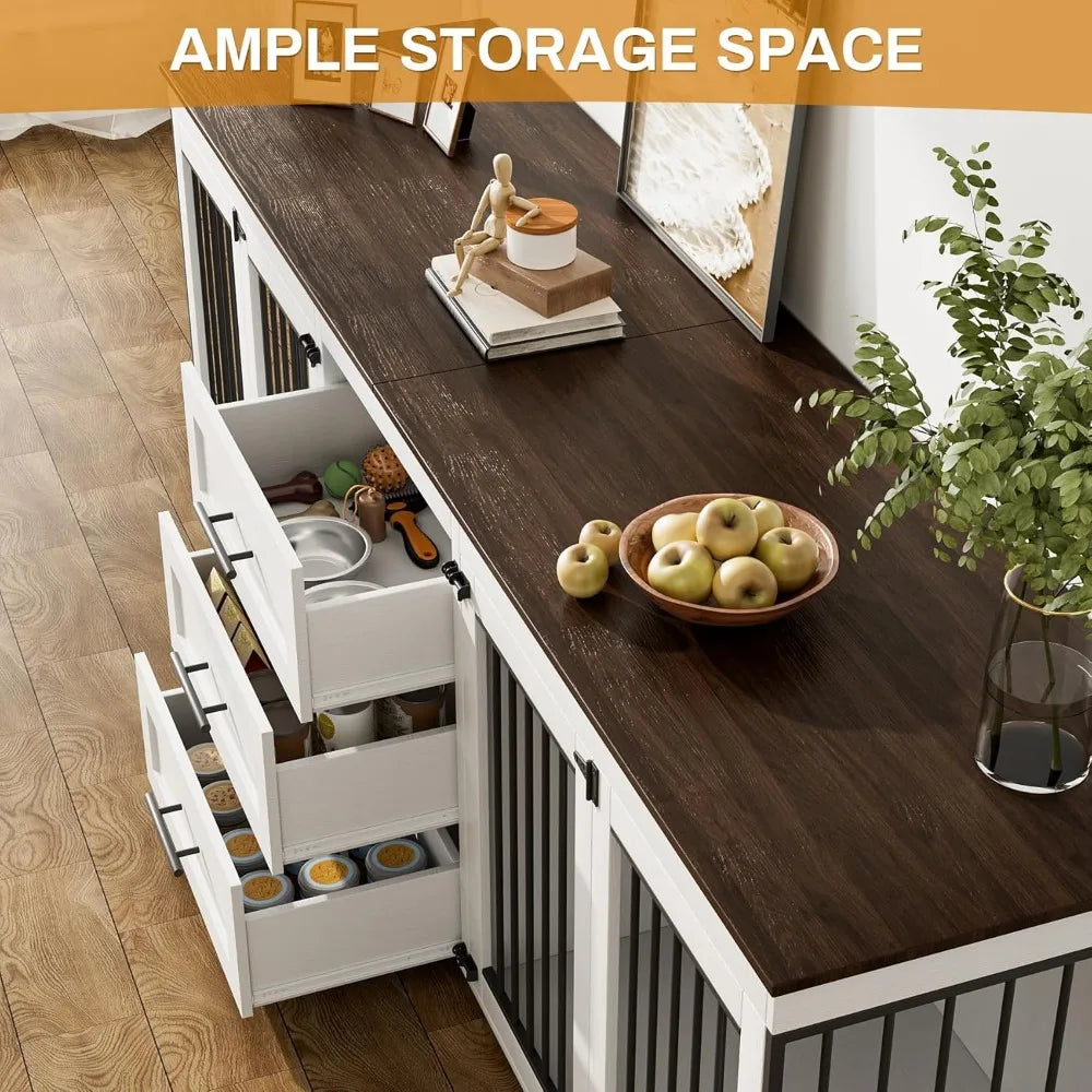 94.5" Large Dog Crate Furniture for 2 Dogs