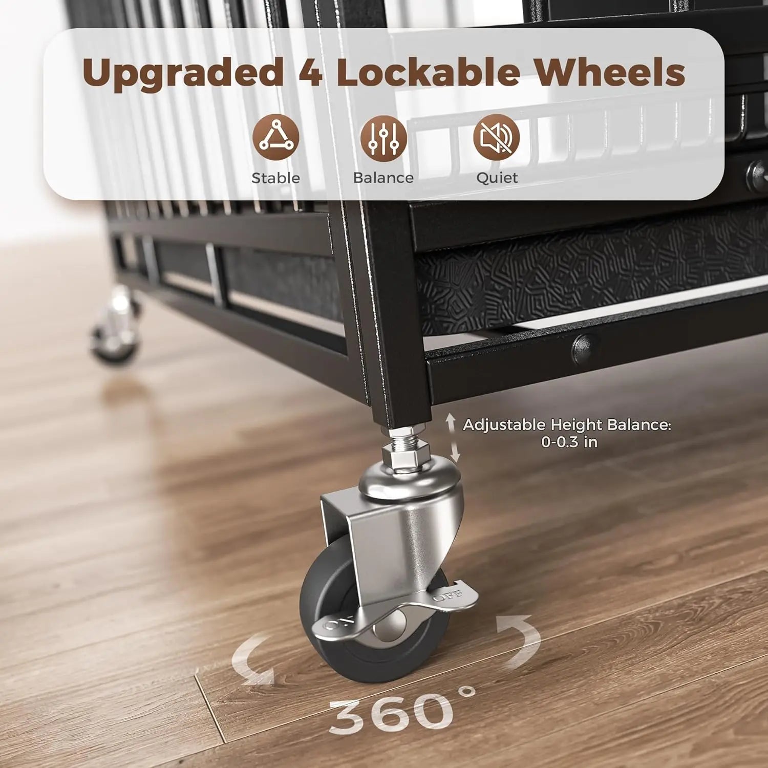 48" Dog Crate with 4 Lockable Wheels