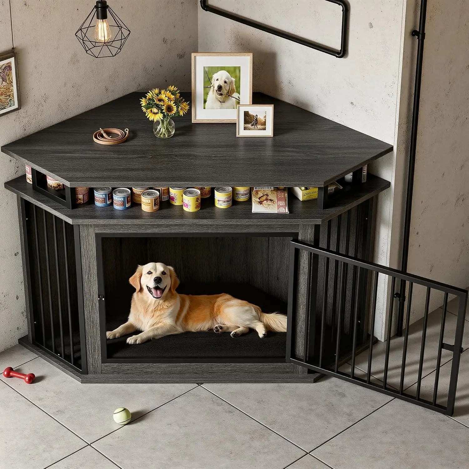 51" Corner Wooden Dog Crate