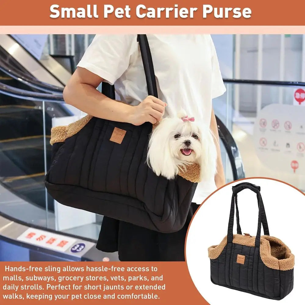 Small Dog Carrier Purse, Winter Fleece Warm Dog Tote Bag