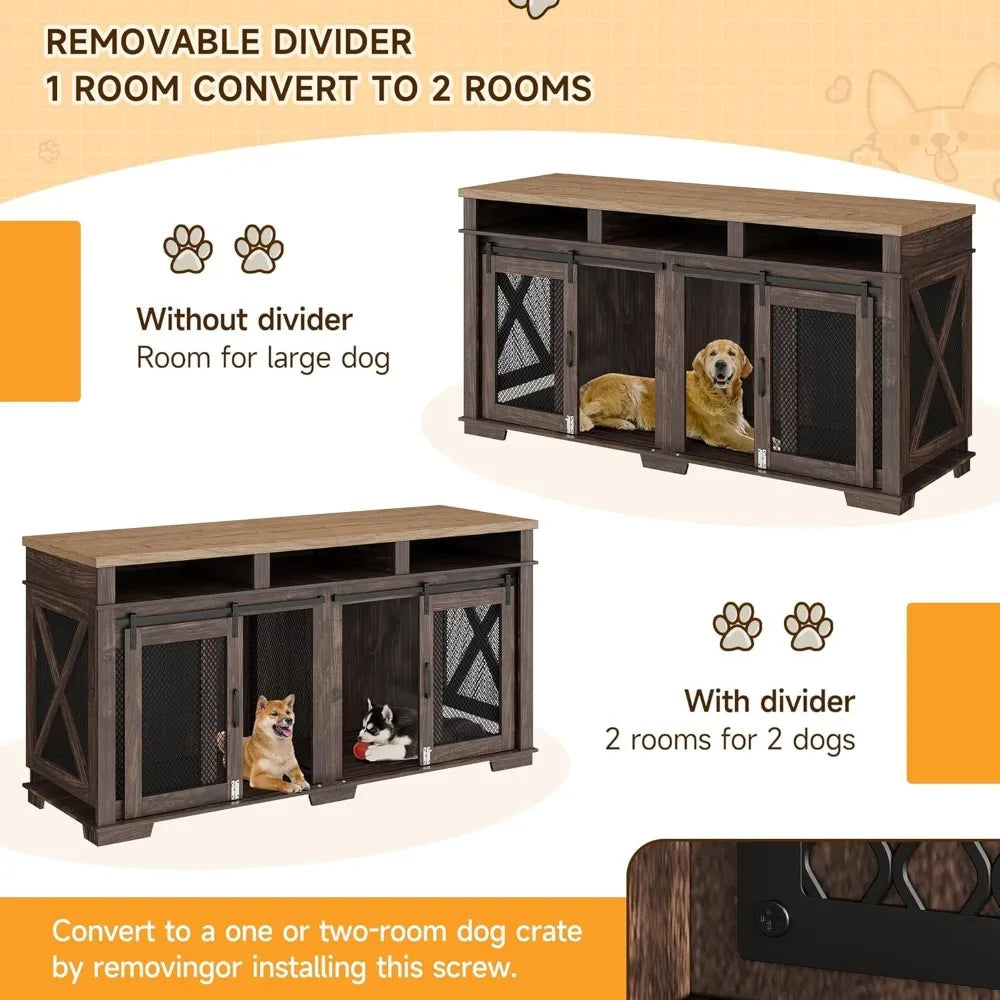 71" Dog Crate Furniture for 2 Dog As TV Stand