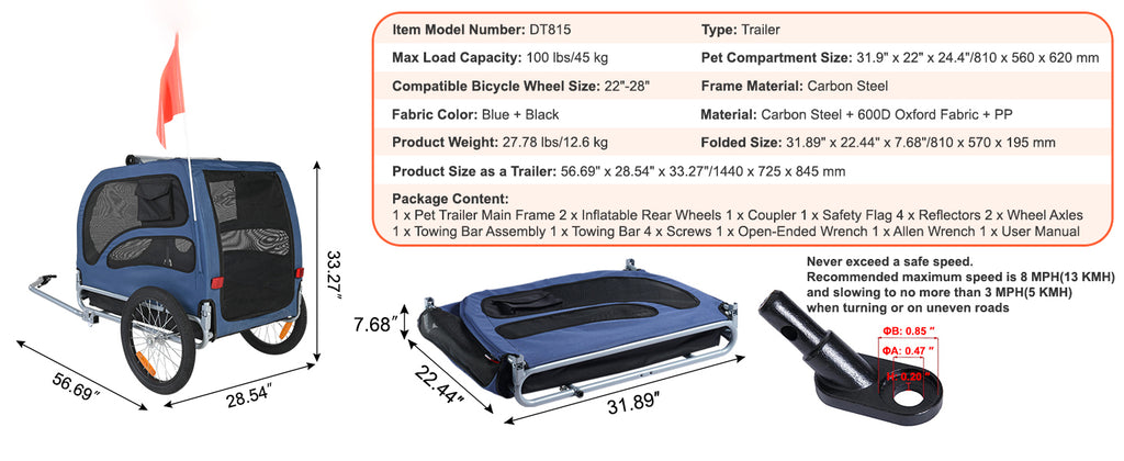 100lbs Pet Cart Bicycle Carrier Dog Bike Trailer