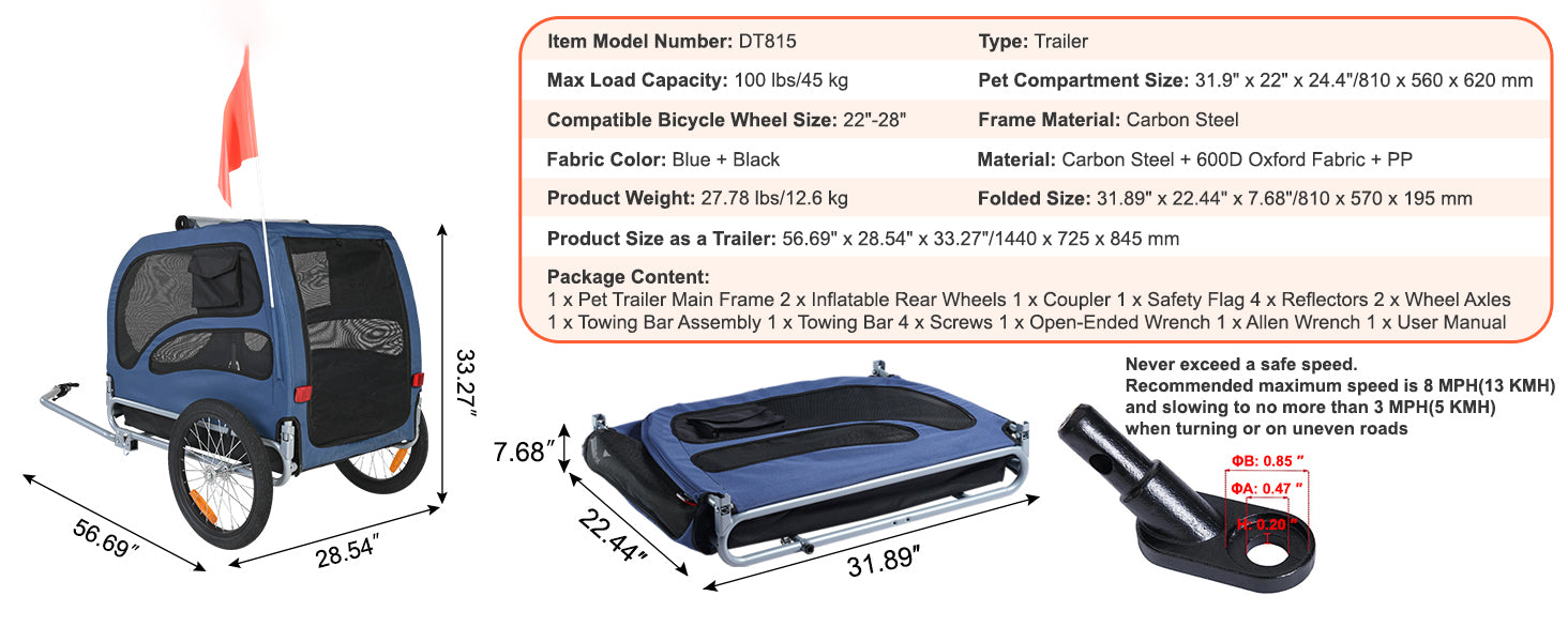 100lbs Pet Cart Bicycle Carrier Dog Bike Trailer